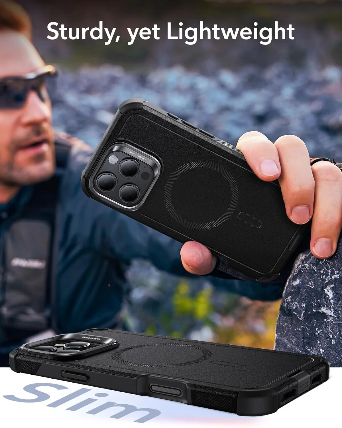 ESR for iPhone 16 Pro Case with Stand, 23FT Military-Grade Drop Protection, Heavy Duty Magnetic Phone Case, Compatible with MagSafe Accessories, Cyber Series, Black