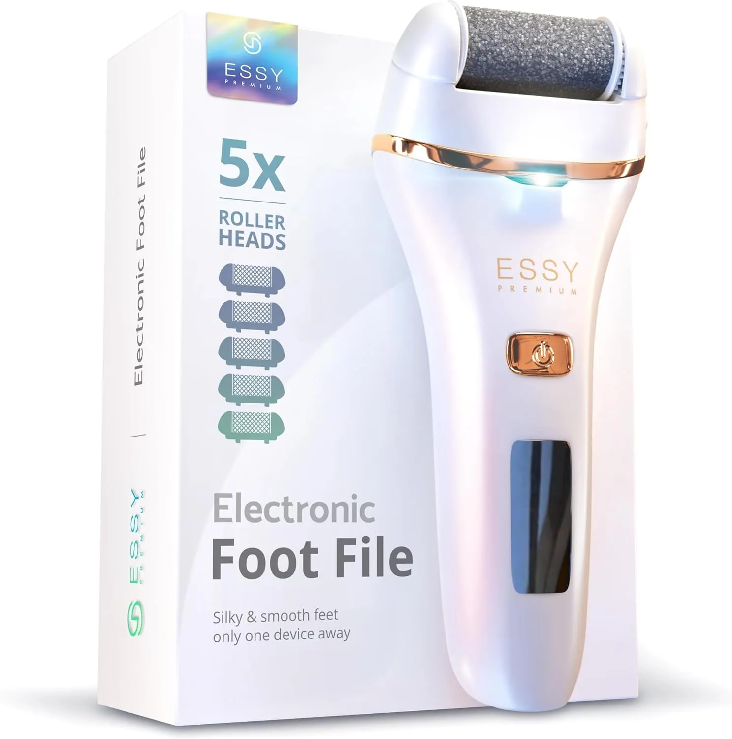 Essy Electric Foot Callus Remover Foot File Electric Callus Remover for Feet Electric Foot Filer Dead Skin Remover for Feet Callous Remover Tool Electric Pedicure (White Pearl Gold)