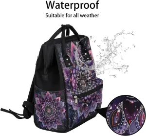 Ethnic Mandala Purple Flower Large Diaper Bag Backpack for Mom Dad Travel Casual Diaper Back Pack Tote Waterproof Nappy Changing Bags Baby Maternity Hospital Bag Shoulder Diaper Daypack for Women