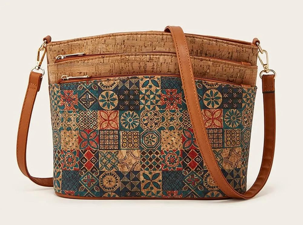 Ethnic Pattern Crossbody Bags for Women Three-Layer Crossbody Purse for Women Stylish Shoulder Bag Tote Purse for Travel Work