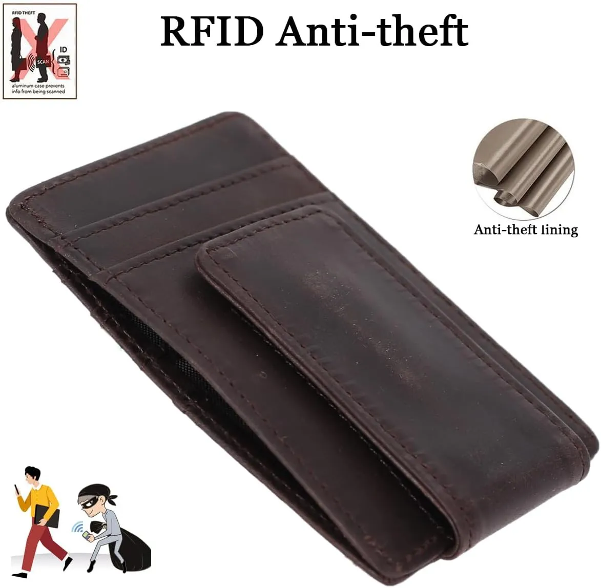 Eurynome Money Clip For Men, Personalized mens Front Pocket Wallet With Money Clip, Genuine Leather Wallets, Gift For Men