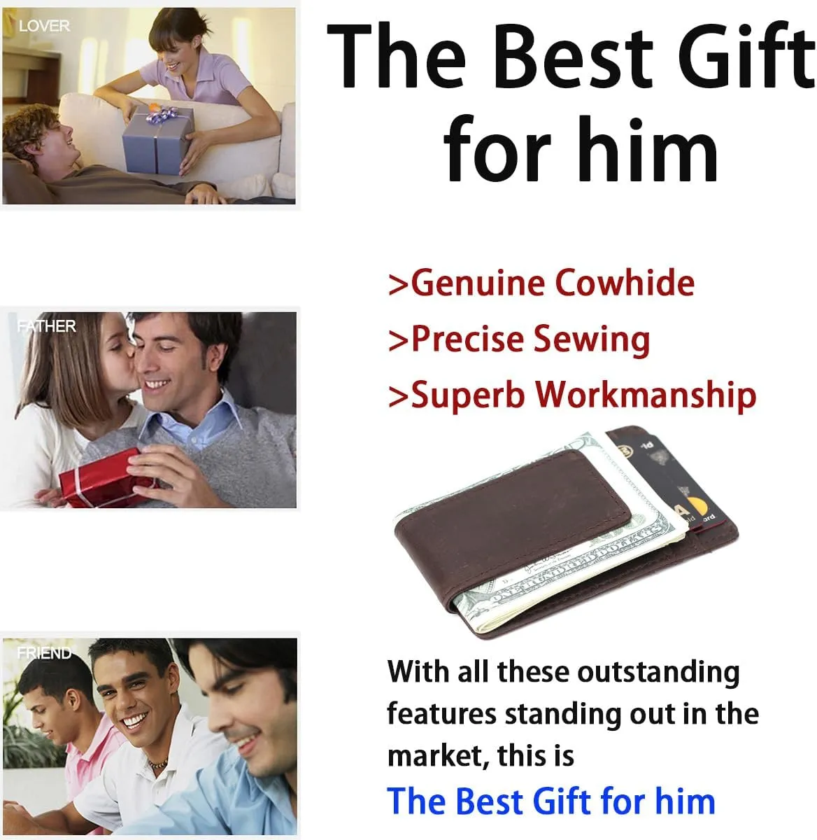 Eurynome Money Clip For Men, Personalized mens Front Pocket Wallet With Money Clip, Genuine Leather Wallets, Gift For Men