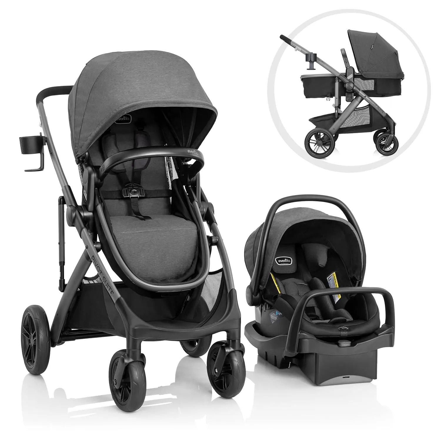 Evenflo Pivot Suite Modular Travel System with LiteMax Infant Car Seat (Devon Gray)