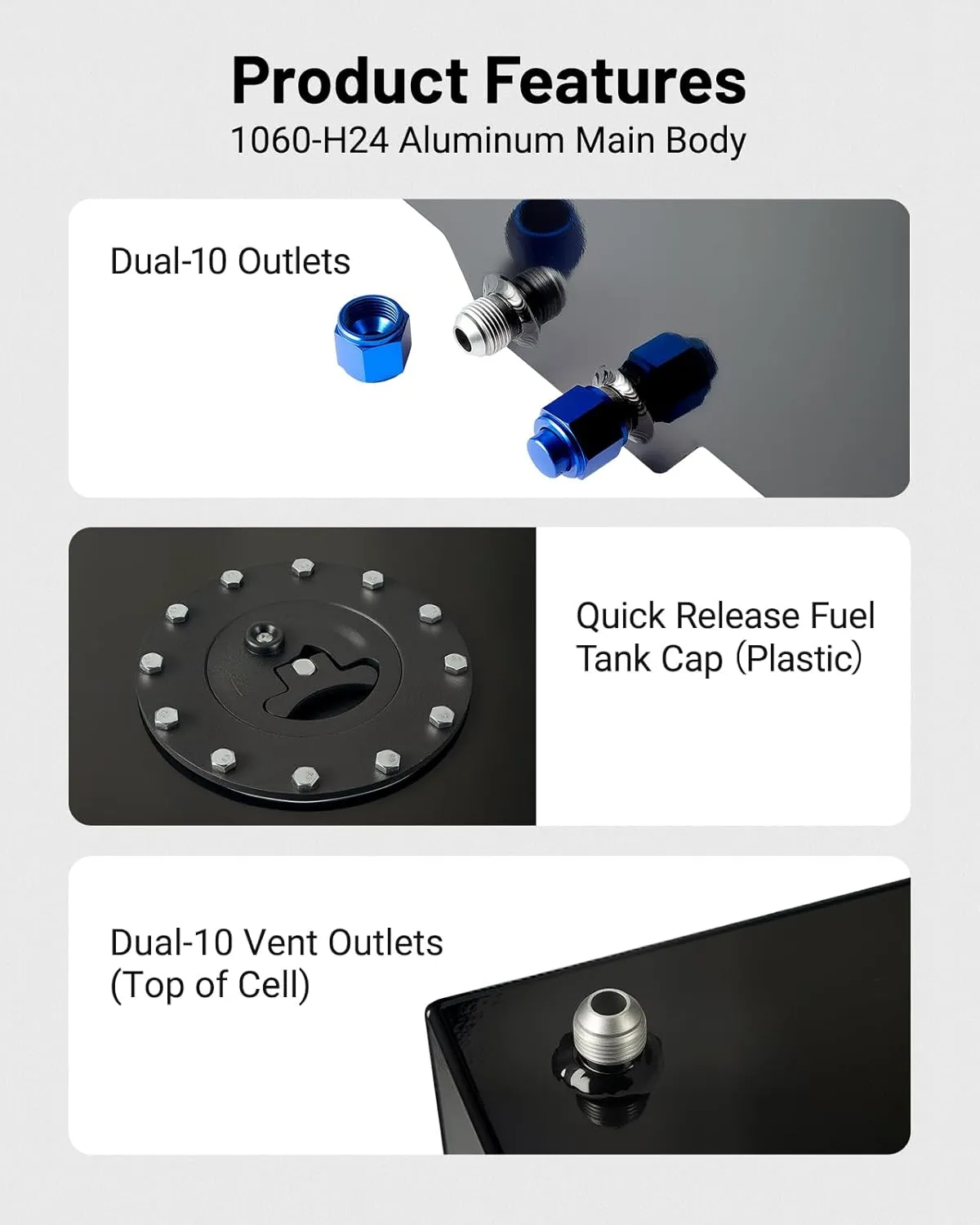 EVIL ENERGY 5 Gallon Fuel Cell Gas Tank Aluminum with Level Sender 6AN 12FT CPE Fuel Line Kit Black