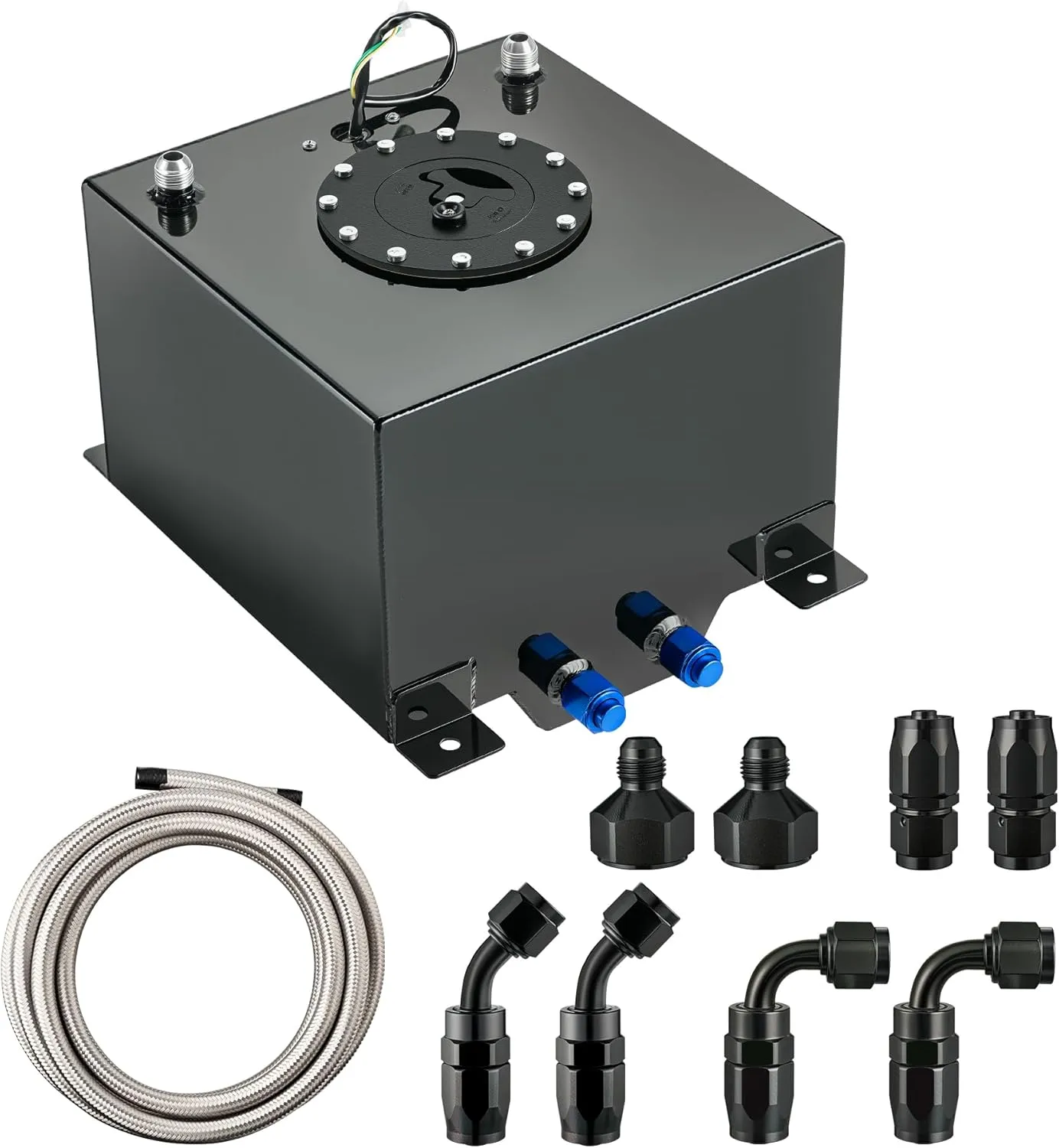 EVIL ENERGY 5 Gallon Fuel Cell Gas Tank Aluminum with Level Sender 6AN 12FT CPE Fuel Line Kit Black