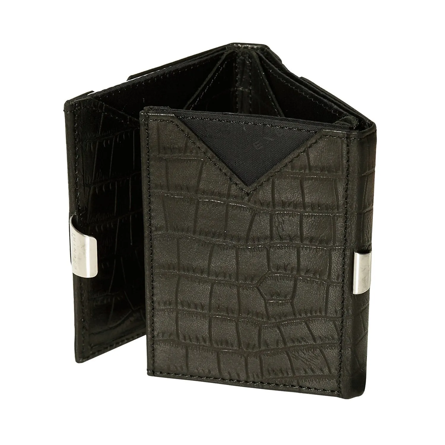 Exentri Trifold Wallet Caiman Premium Leather with Stainless Locking Clip Stylish Sophisticated Compact