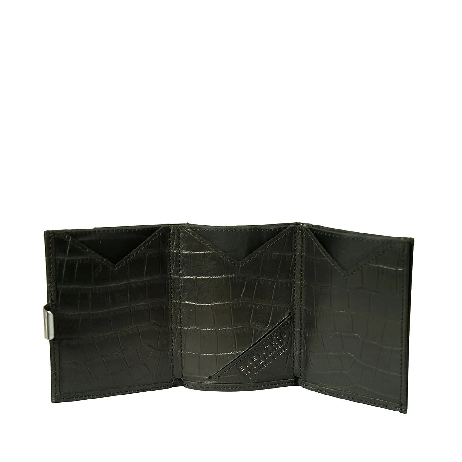 Exentri Trifold Wallet Caiman Premium Leather with Stainless Locking Clip Stylish Sophisticated Compact