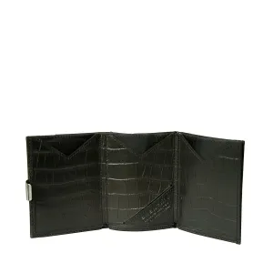 Exentri Trifold Wallet Caiman Premium Leather with Stainless Locking Clip Stylish Sophisticated Compact