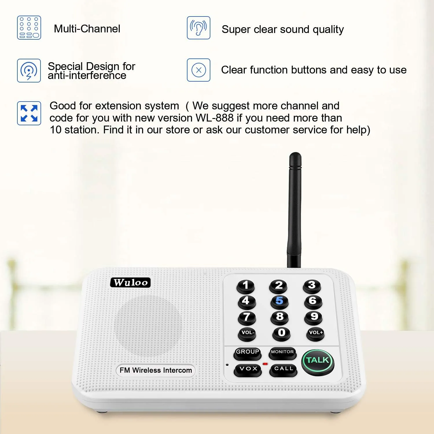 Expandable for Wuloo Intercoms Wireless for Home 5280ft Range 10 Channel 3 Code (Only 1 Unit for Expandable The Original intercom System, CAN NOT Work Without Other Units)