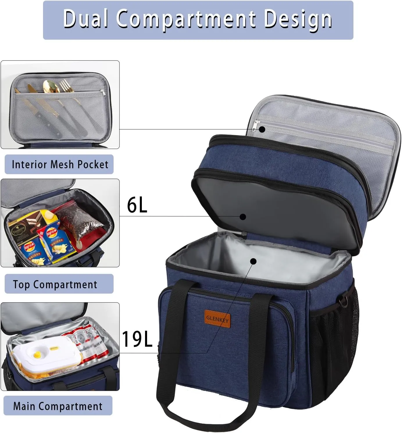 Expandable XLarge Lunch Box, Insulated Heavy Duty Lunch Bag Waterproof Leakproof Durable Cooler Bag for Men Women Adults Work Construction Camping Trip, 22L, Blue