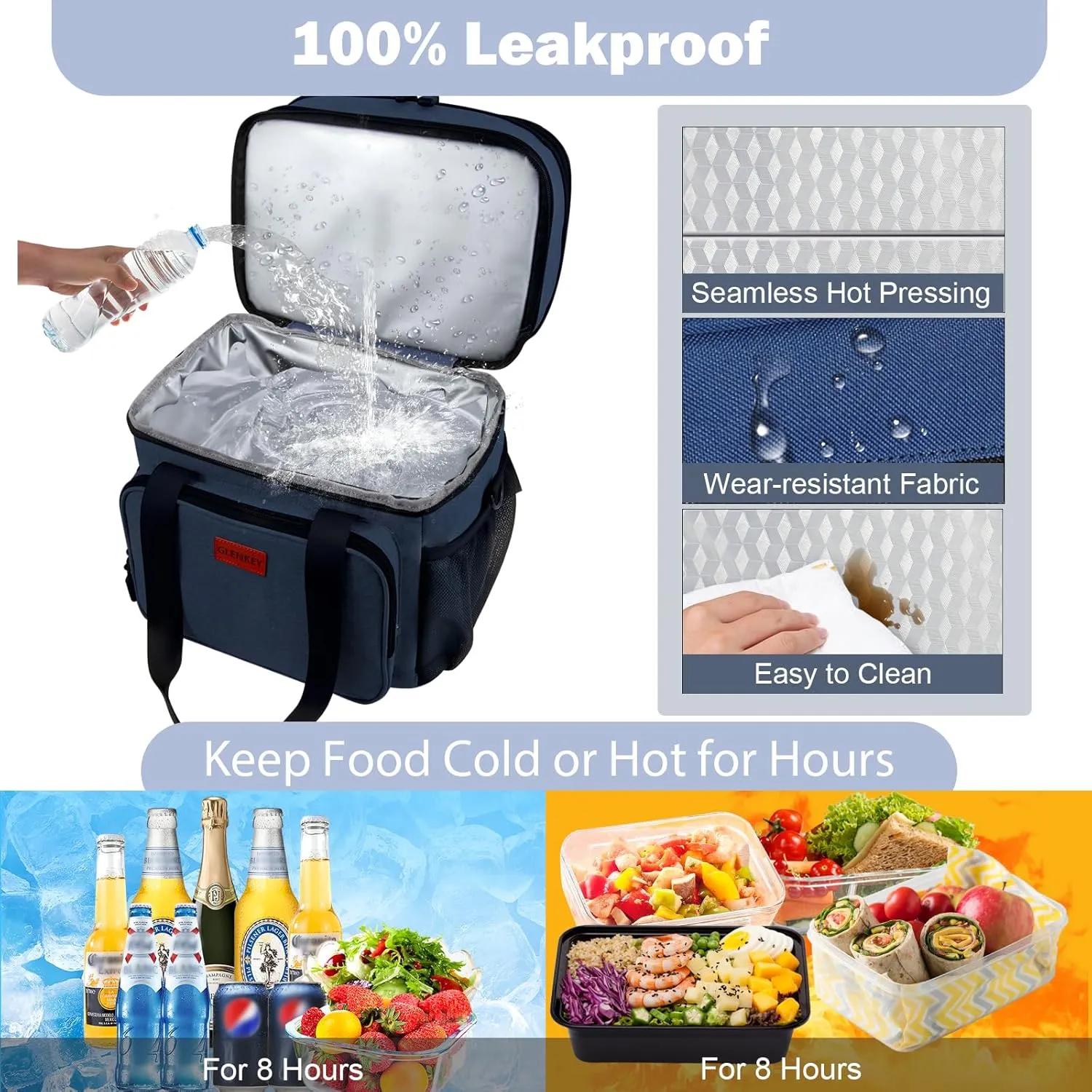 Expandable XLarge Lunch Box, Insulated Heavy Duty Lunch Bag Waterproof Leakproof Durable Cooler Bag for Men Women Adults Work Construction Camping Trip, 22L, Blue