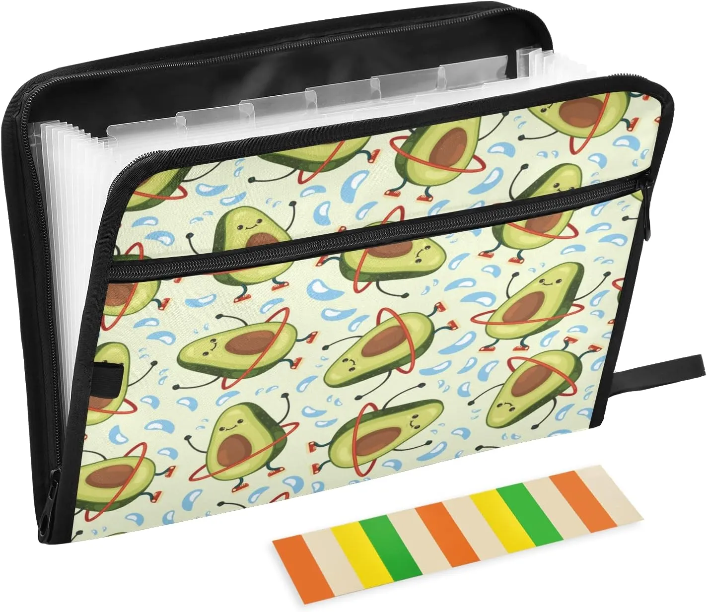 Expanding File Folder 13 Pocket, Funny Training Slim Avocado Document Organizer Bag with Front Pocket Holder for A4 Letter Size