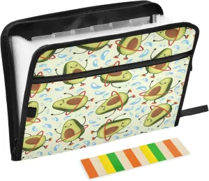 Expanding File Folder 13 Pocket, Funny Training Slim Avocado Document Organizer Bag with Front Pocket Holder for A4 Letter Size