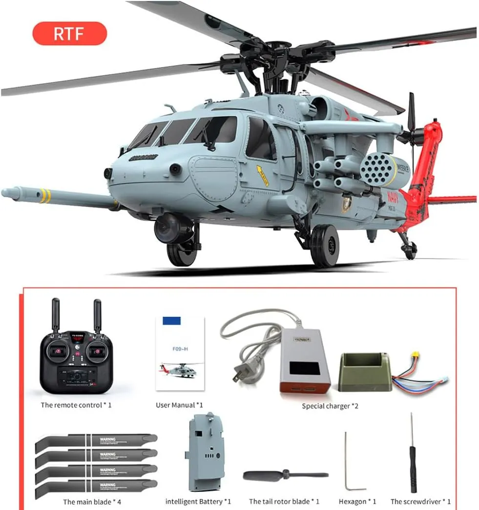 F09-H SH60 Seahawk 8CH RC Helicopter for Adults, 1/47 Scale 2.4G Dual Brushless 6G/3D Stunt Copter Model, Outdoor Airplane Model Toys (RTF Version)