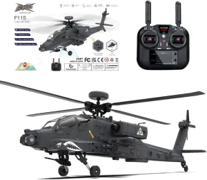 F11-S AH64 RC Helicopter for Adults, 1/32 Scale 2.4G 6CH Dual-axis Co-Drive Flybarless Stunt RC Military Helicopter with GPS Flight Control System and Camera (RTF GPS Smart Version)