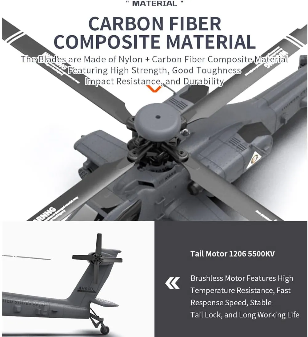 F11-S AH64 RC Helicopter for Adults, 1/32 Scale 2.4G 6CH Dual-axis Co-Drive Flybarless Stunt RC Military Helicopter with GPS Flight Control System and Camera (RTF GPS Smart Version)