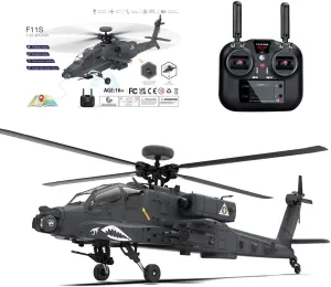 F11-S AH64 Remote Control Helicopter, Ultra-high Simulated RC Helicopter, 1/32 Scale 2.4G 6CH RC Electric Airplane Model, Collectable RC Flying Helicopte for Adults - RTF