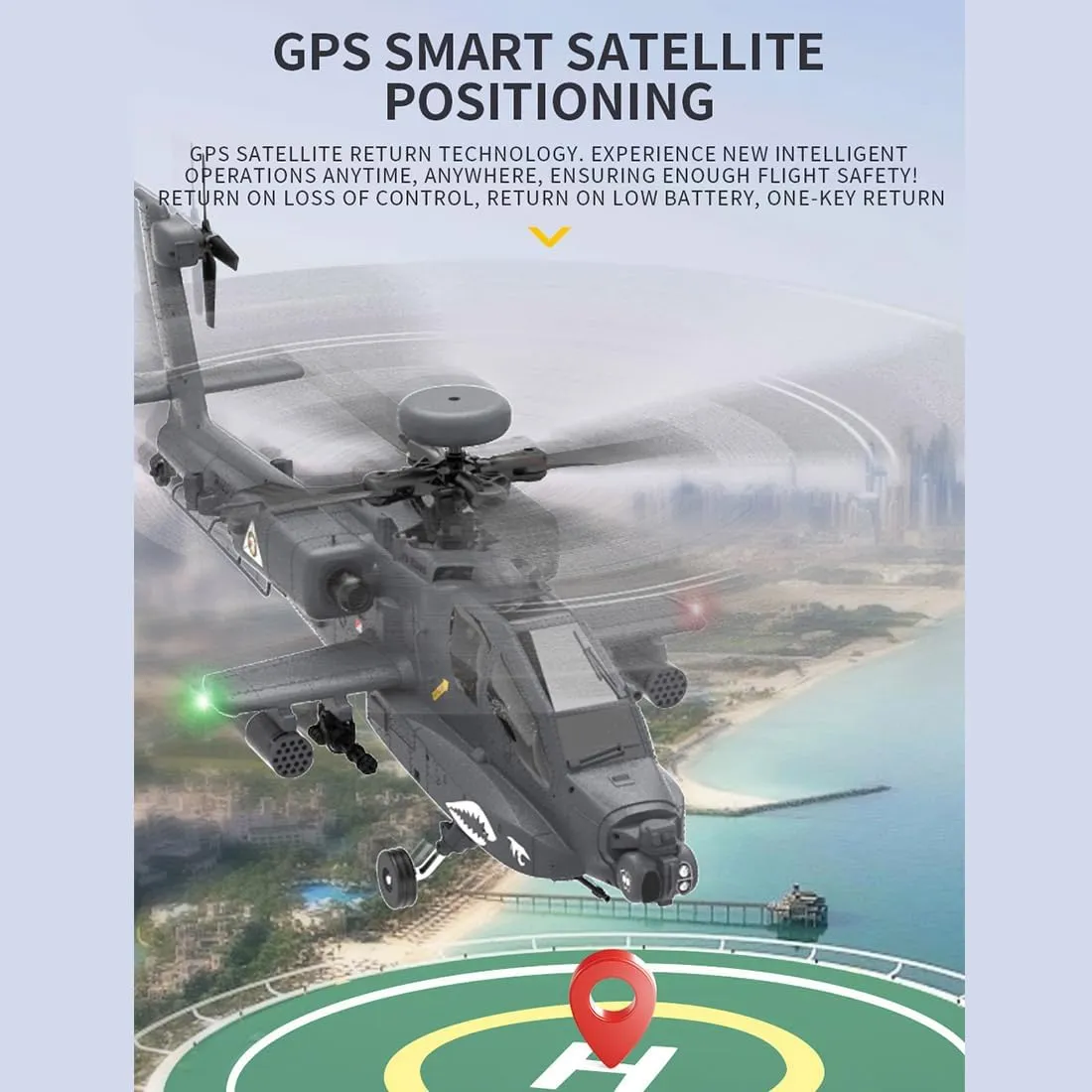 F11-S AH64 Remote Control Helicopter, Ultra-high Simulated RC Helicopter, 1/32 Scale 2.4G 6CH RC Electric Airplane Model, Collectable RC Flying Helicopte for Adults - RTF