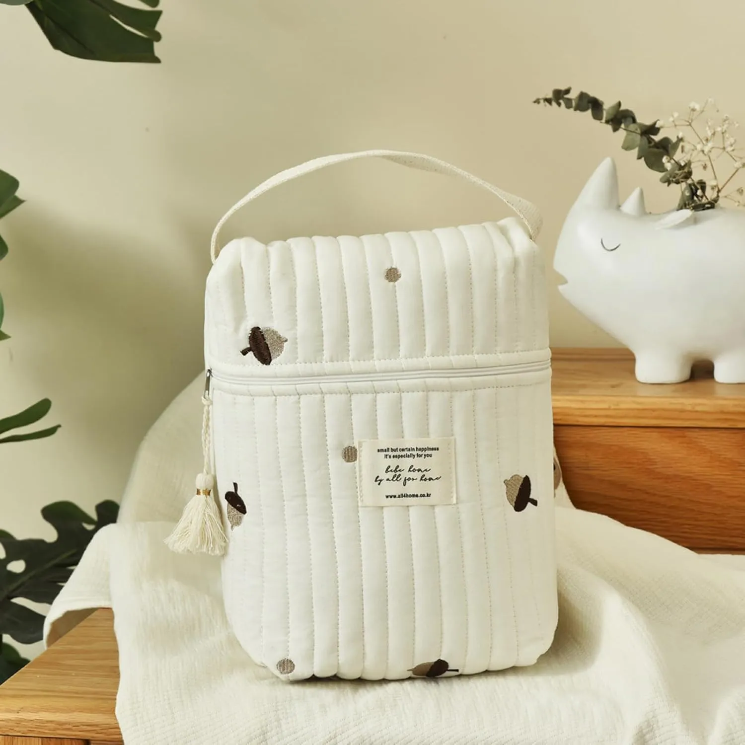 Fafeicy Diaper Bag Backpack, Multifunction Cotton Baby Stroller Zipper Bag for Bottle Wipes Pacifier (Pine Cone)