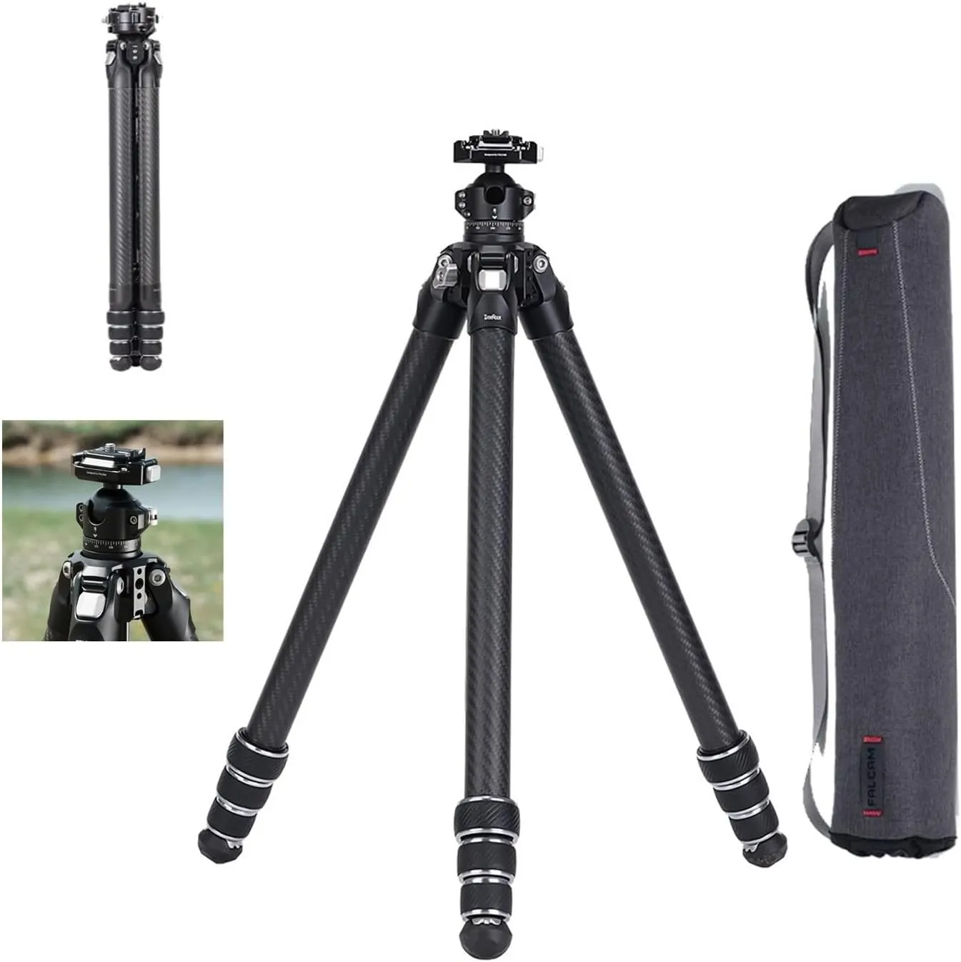 FALCAM TreeRoot Quick Lock Lite Camera Carbon Fiber Tripod with Ball Head Payload 3kg/6.6lbs (C141K-301)-T00A4903