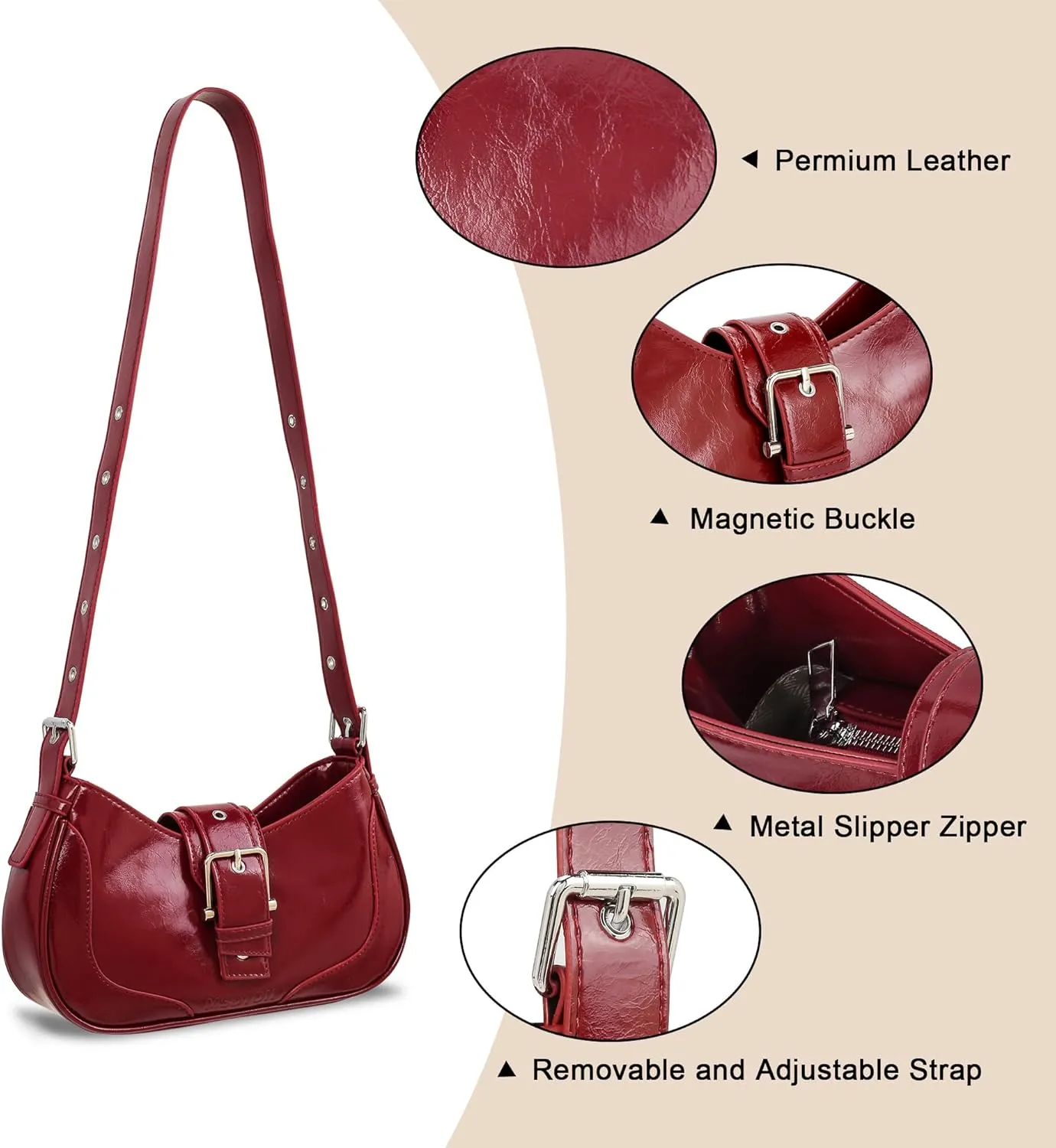 FALETO Y2K Purses for Women Casual Hobo Handbag Trendy Shoulder Bag Vegan Leather Underarm Purse