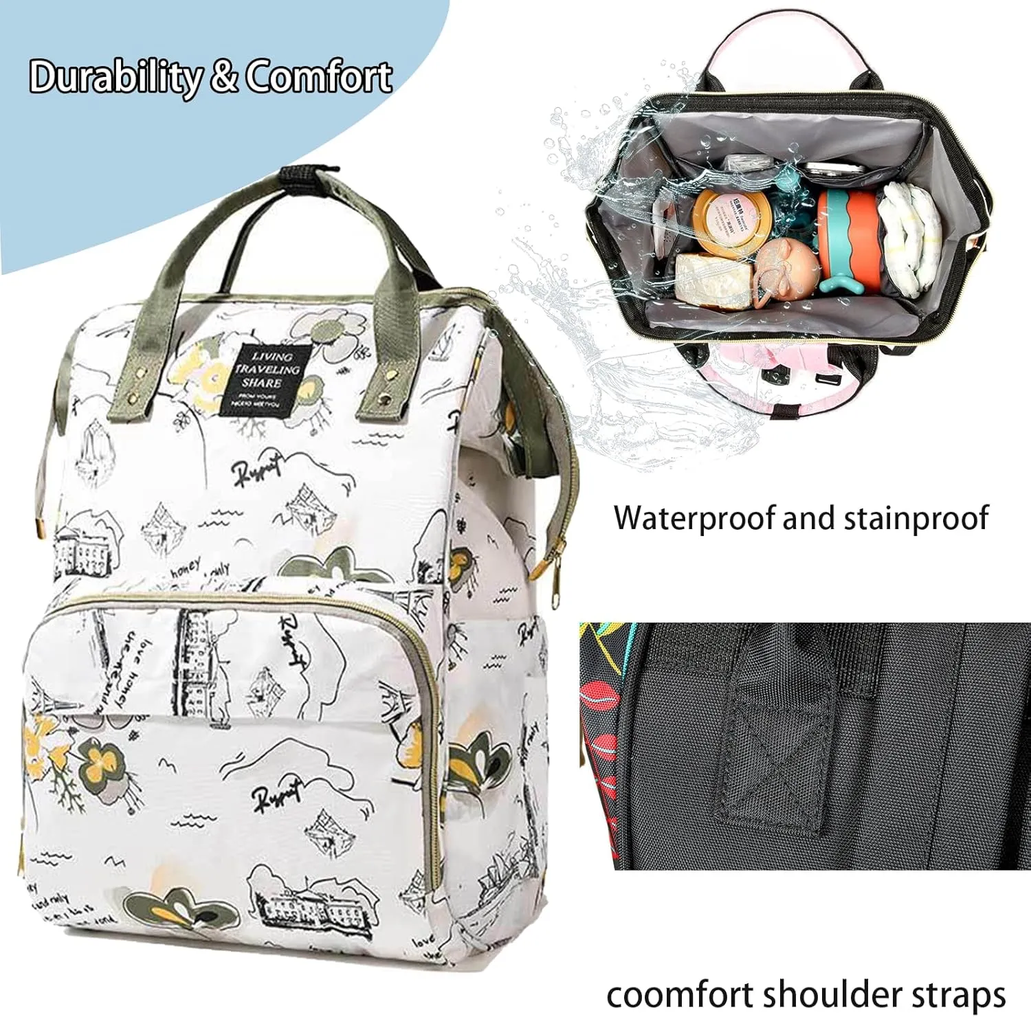 Fashion Diaper Backpack Waterproof Mommy Bag, Large Capacity Diaper Bag Travel Multi-functional Backpack Baby Boy Girl (Blue 5)