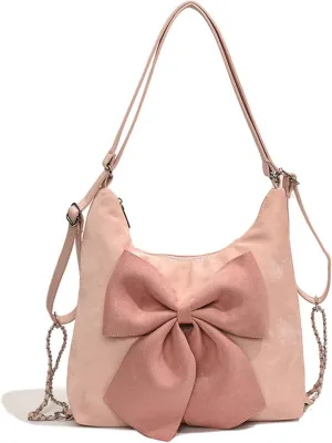 Fashion Hobo Crossbody Bags for Women Sweet Bow PU Leather Shoulder Bag Tote Handbags Small Backpack Purse
