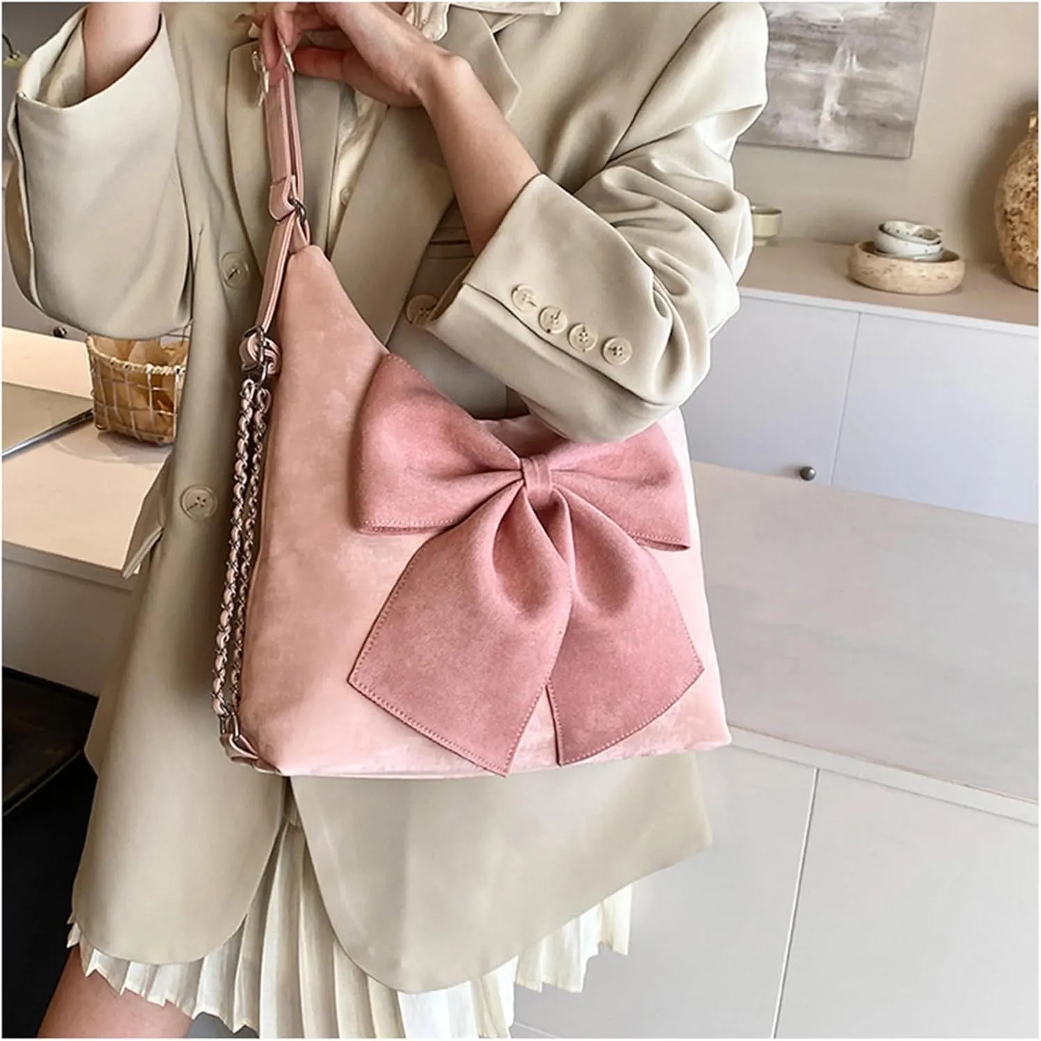 Fashion Hobo Crossbody Bags for Women Sweet Bow PU Leather Shoulder Bag Tote Handbags Small Backpack Purse