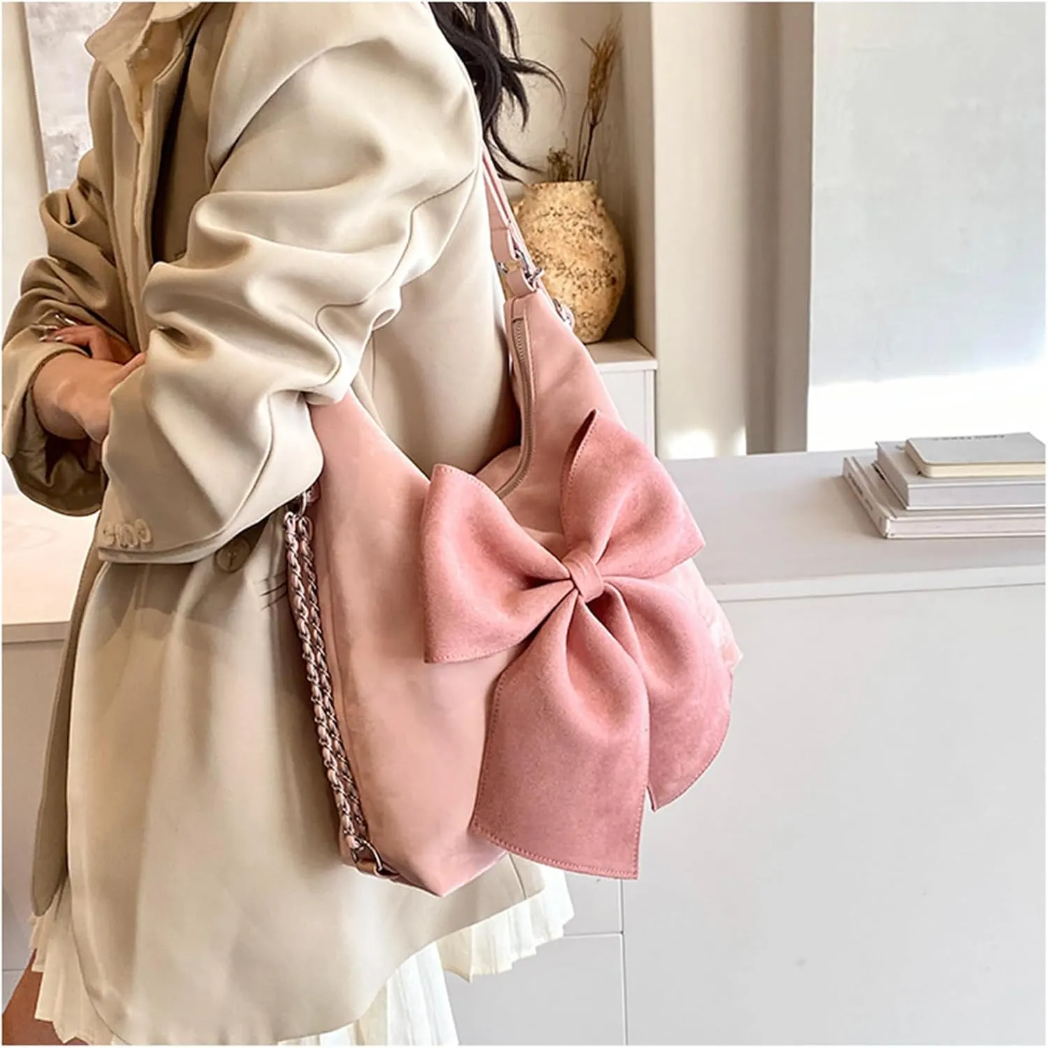 Fashion Hobo Crossbody Bags for Women Sweet Bow PU Leather Shoulder Bag Tote Handbags Small Backpack Purse