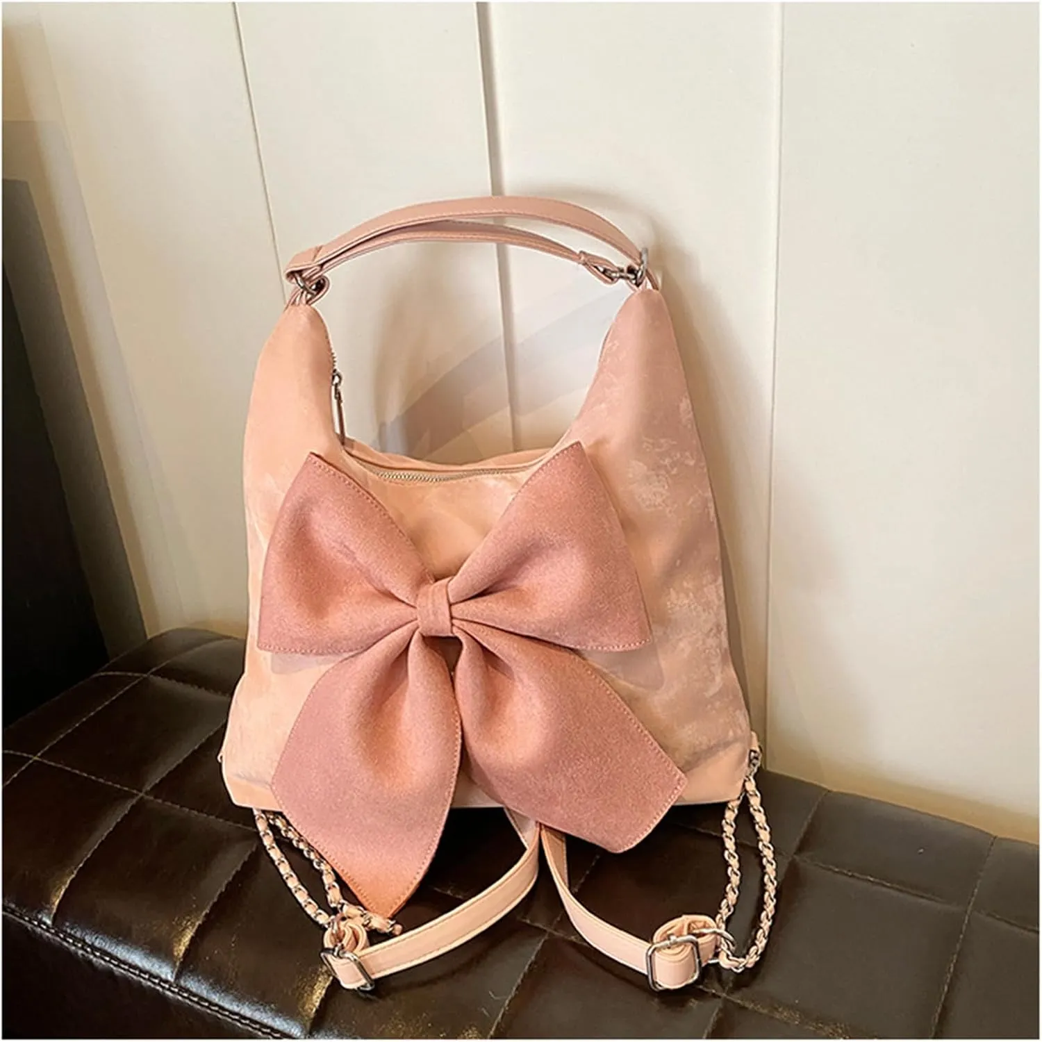 Fashion Hobo Crossbody Bags for Women Sweet Bow PU Leather Shoulder Bag Tote Handbags Small Backpack Purse