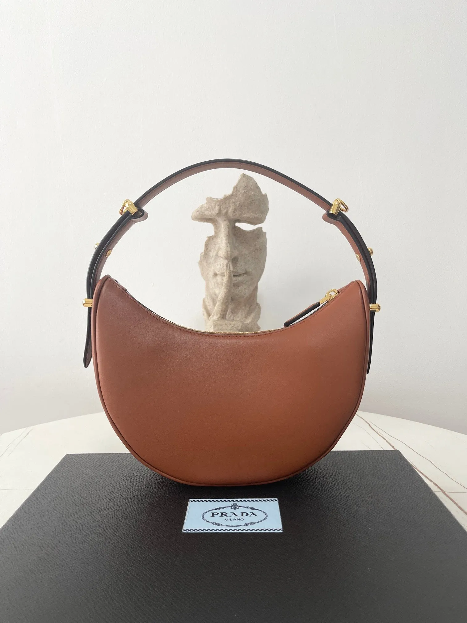Fast dispatch PRADA ARQUÉ COGNAC LEATHER BROWN Buy-more-save-more IN 22 BAG SHOULDER