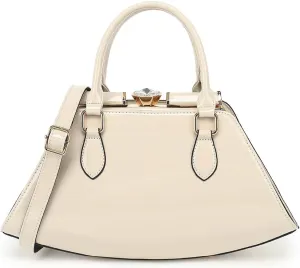 Faux Patent Leather Double Handle Frame Satchel