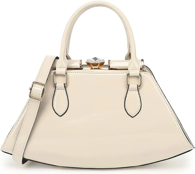Faux Patent Leather Double Handle Frame Satchel