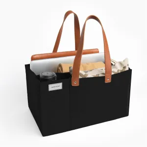 Felt Organizer Caddy - File Folder Tote with Handle - Portable Office Bag - Teacher, School & Work Supplies - Arts & Crafts Storage (Black)