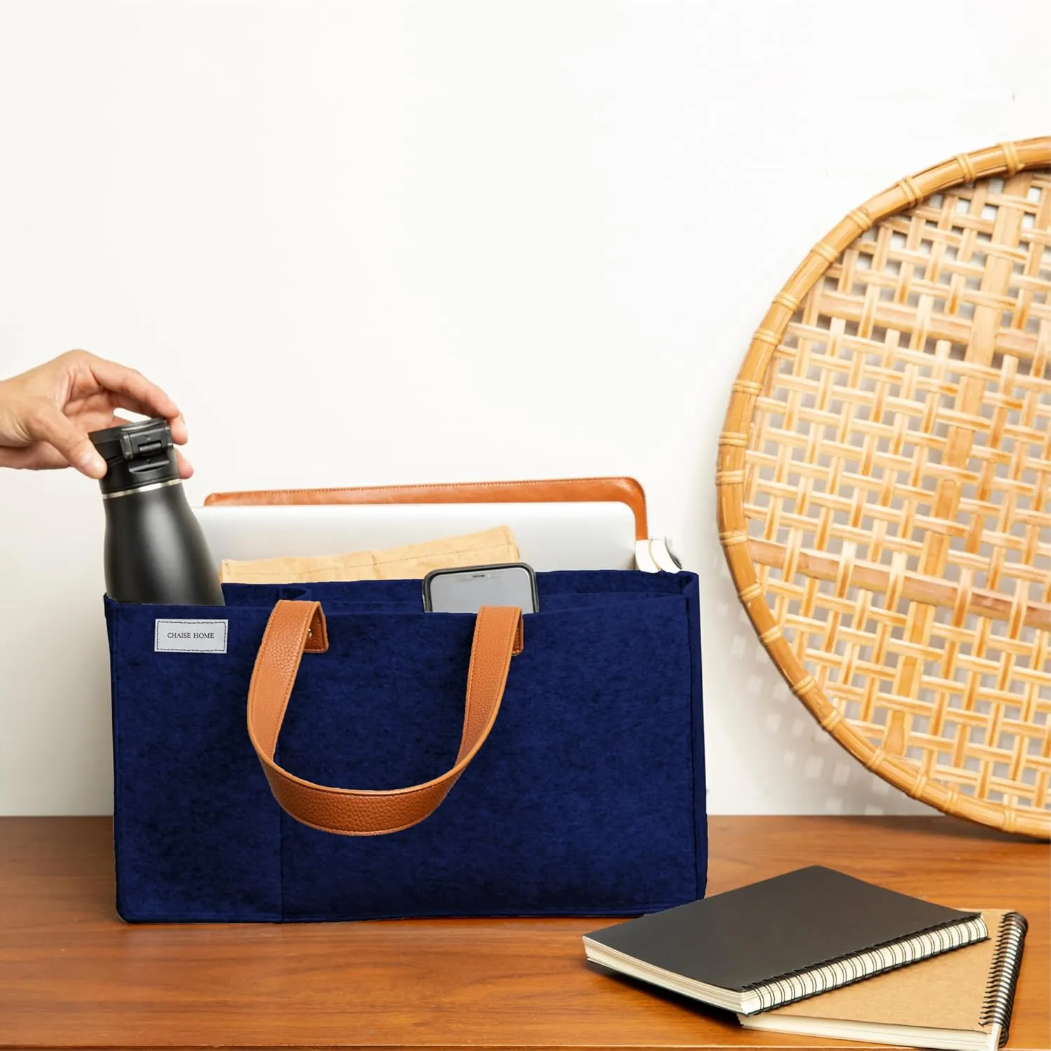 Felt Organizer Caddy - File Folder Tote with Handle - Portable Office Bag - Teacher, School & Work Supplies - Arts & Crafts Storage (Blue)
