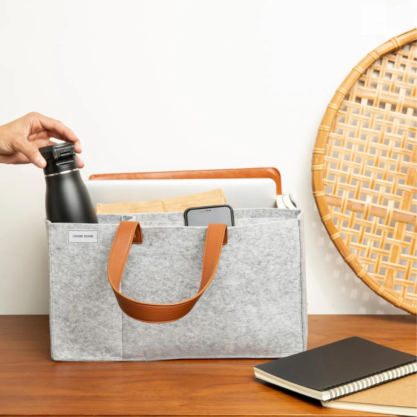 Felt Organizer Caddy - File Folder Tote with Handle - Portable Office Bag - Teacher, School & Work Supplies - Arts & Crafts Storage (Light Grey)