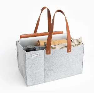 Felt Organizer Caddy - File Folder Tote with Handle - Portable Office Bag - Teacher, School & Work Supplies - Arts & Crafts Storage (Light Grey)