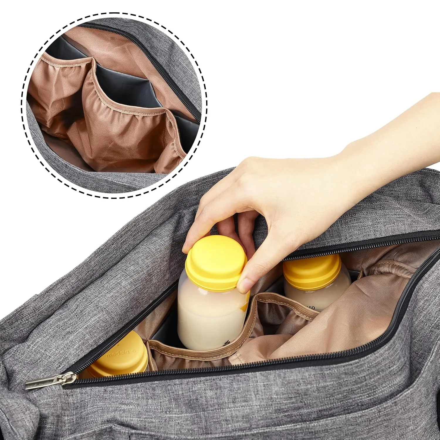 FINDCOZY Breast Pump Bag, Diaper Tote for Working Mom, Compatible with Medela, Spectra S1, S2 Pumps, Grey