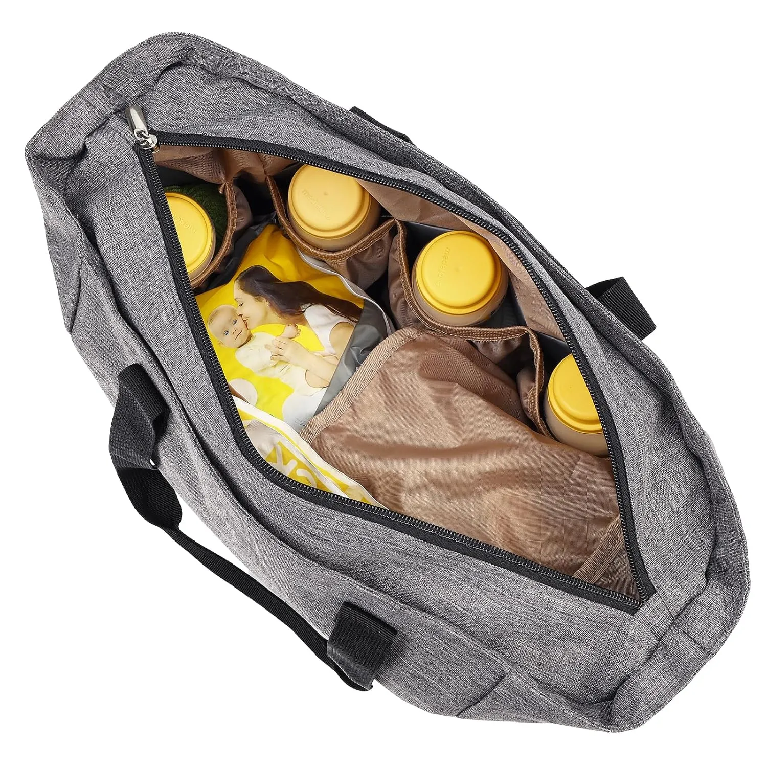 FINDCOZY Breast Pump Bag, Diaper Tote for Working Mom, Compatible with Medela, Spectra S1, S2 Pumps, Grey