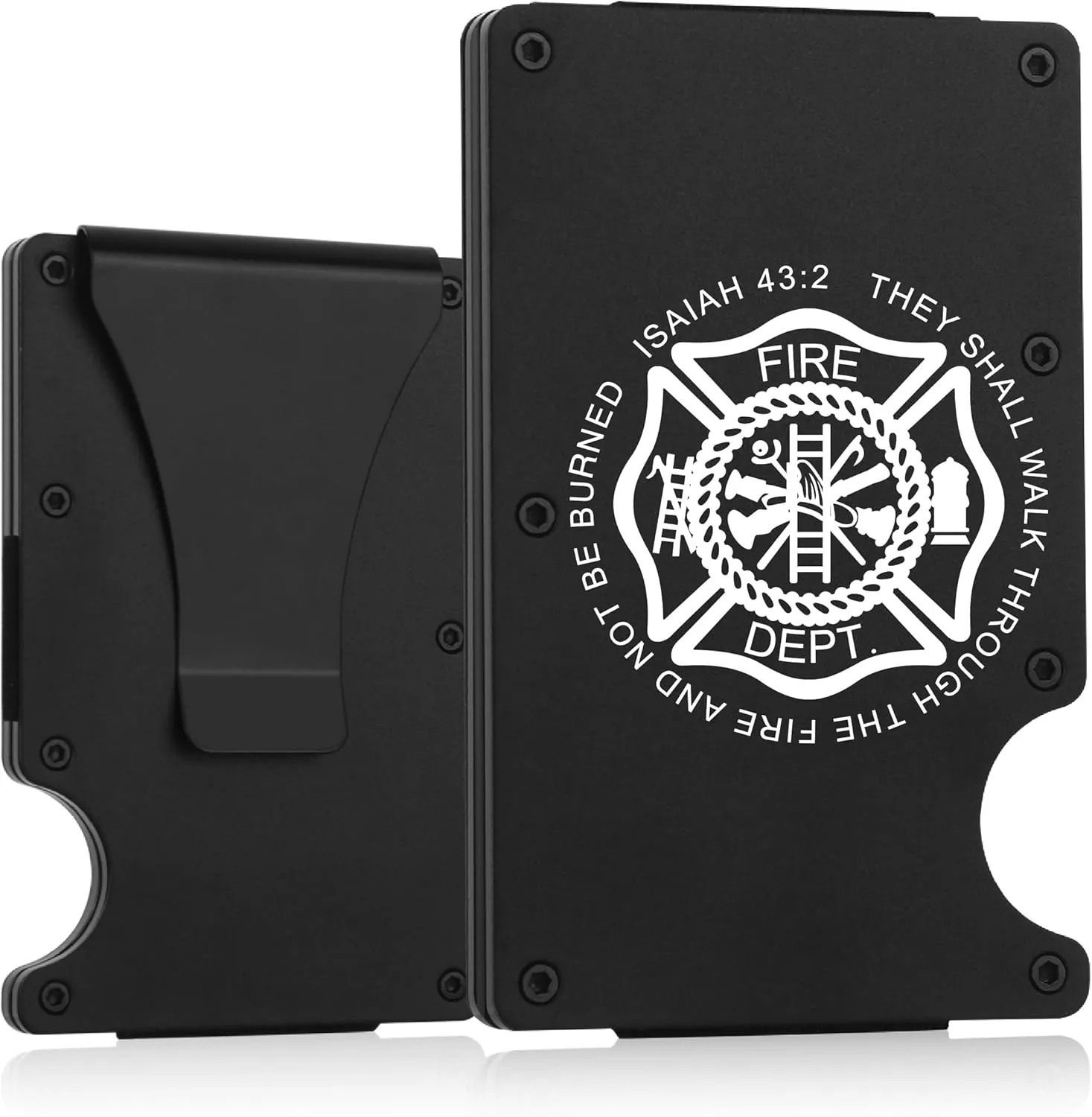 Firefighter Gifts,Firefighter Prayer Minimalist Personalized Engraved Metal Wallet,Slim Wallet for Men,Birthday Gifts Graduation Gifts (Isaiah 43:2)