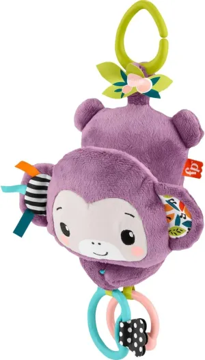 Fisher-Price Baby Stroller Toy Sing & Go Purple Monkey Musical Sensory Plush with Crinkle & Clackers for Newborns from Birth 