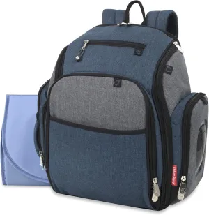 Fisher-Price Fastfinder 3 Piece Set Diaper Bag Backpack for Moms & Dads with Changing Pad and Wipes Pocket (Blue)