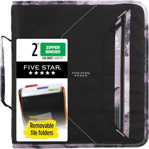 Five Star Zipper Binder, 2 Inch 3-Ring Binder for School, 530 Sheet Capacity, 3 Removable Tabbed File Folders, Black (29036IT8)