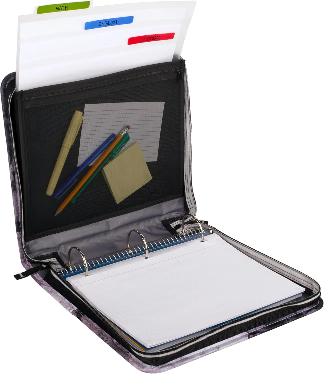 Five Star Zipper Binder, 2 Inch 3-Ring Binder for School, 530 Sheet Capacity, 3 Removable Tabbed File Folders, Black (29036IT8)