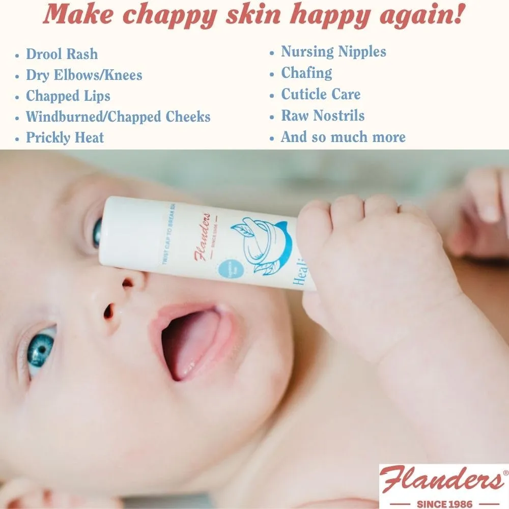 Flanders Healing Balm Stick - Safe for All Ages, Irritated Skin & Lips, Nipple Balm, Drool Rash, Raw Cuticles, Windburned Cheeks, Nostrils, Unscented (3 Pack of .5oz Sticks)