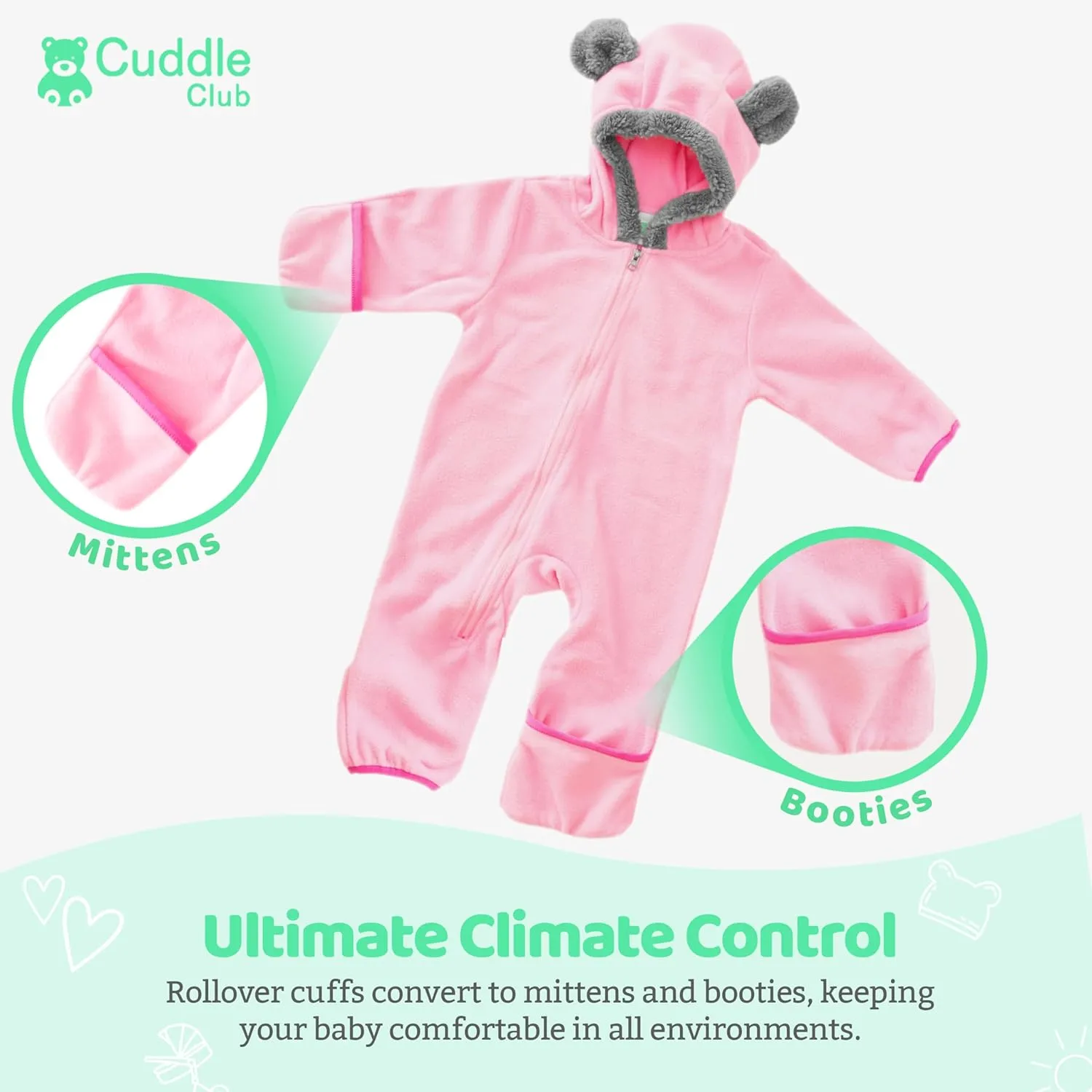 Fleece Baby Bunting Bodysuit – Infant One Piece Kids Hooded Romper Outerwear Toddler Jacket