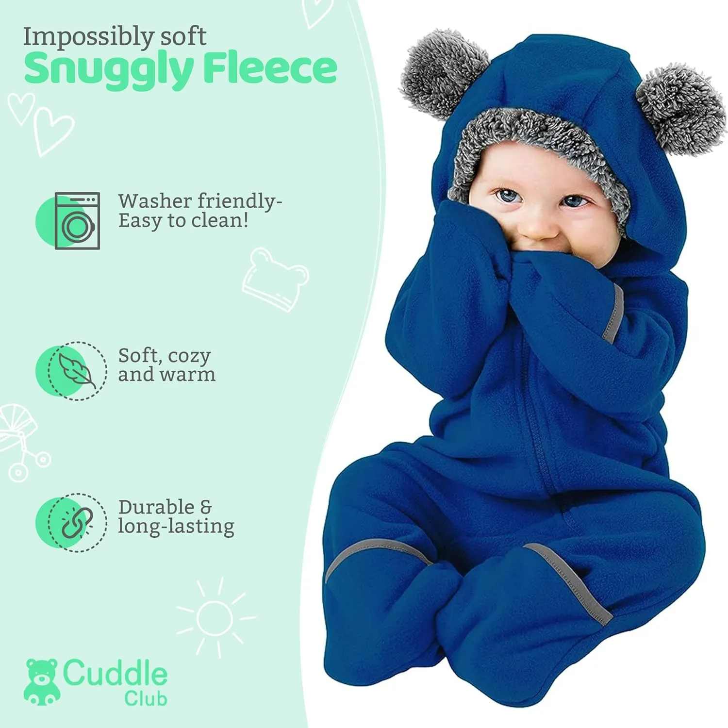 Fleece Baby Bunting Bodysuit – Infant One Piece Kids Hooded Romper Outerwear Toddler Jacket