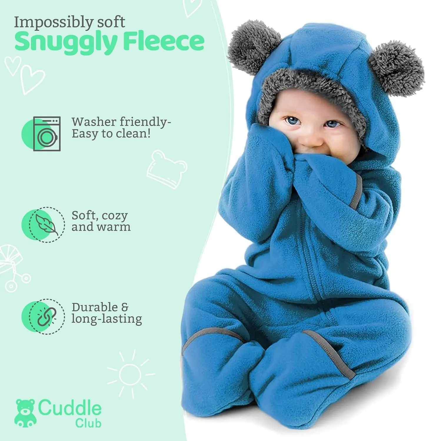 Fleece Baby Bunting Bodysuit – Infant One Piece Kids Hooded Romper Outerwear Toddler Jacket