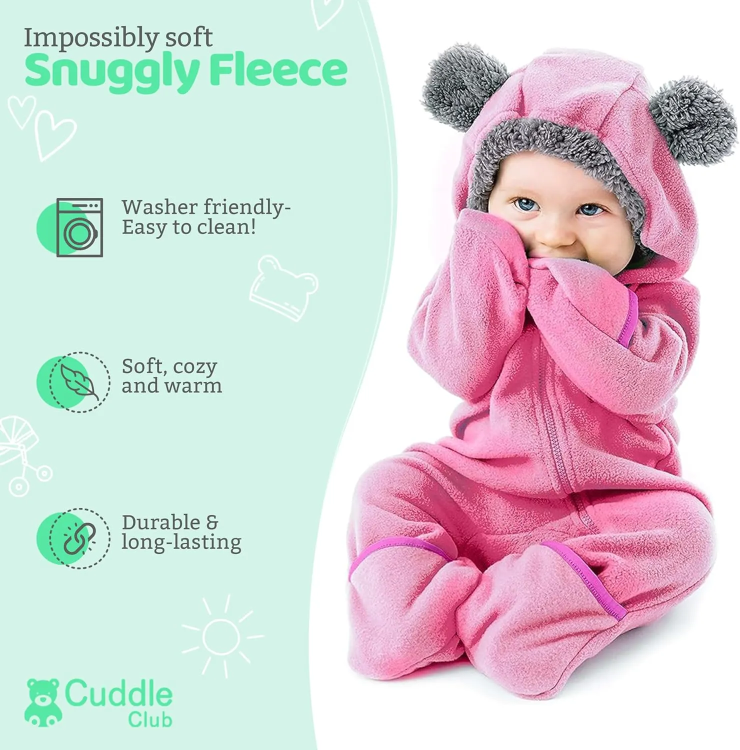 Fleece Baby Bunting Bodysuit – Infant One Piece Kids Hooded Romper Outerwear Toddler Jacket