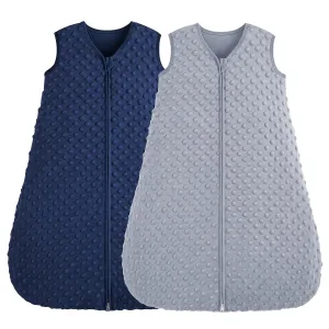 Fleece Baby Sleep Sack 6-12 Months, 1.5 TOG Cotton Baby Wearable Blanket With Soft Plush Dots, 2 Pack Newborn and Infant Warm Sleeping Sack with 2-Way Zipper Blue&Grey